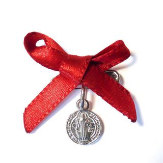 Medalla Colgante San Benito 8mm Plata Fina 925 Cinta Roja,hi-res