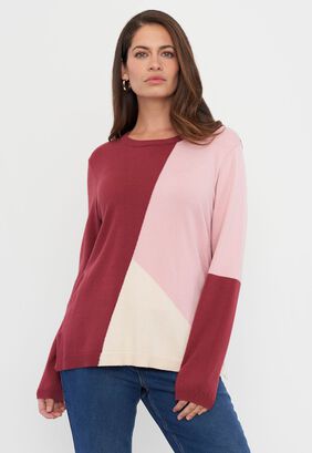 Sweater Mujer Cerrado Geométrico Burdeo Print Corona,hi-res