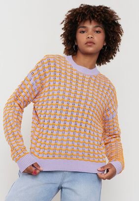 Sweater Mujer Crochet Lila/Naranjo Corona,hi-res