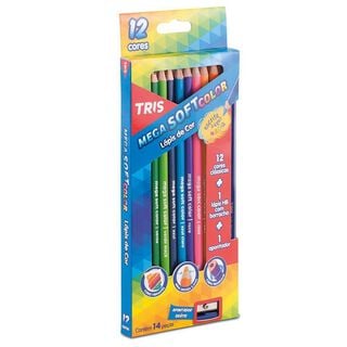 Lápices de colores Tris mega soft 12 col-incluye 1 Lápiz grafito con Goma hb y 1 Sacapuntas,hi-res