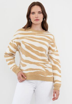 Sweater Mujer Print Cebra Rosa Corona,hi-res