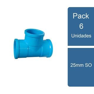 Pack 6 Tee PVC Hidráulico 25mm SO PVC,hi-res