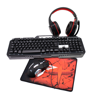 Kit Gamer Teclado Mouse 3200 DPI Mousepad y Audifonos PC PS4 Reptilex,hi-res
