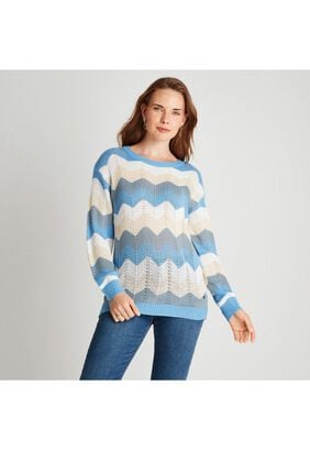 Sweater Celeste Cuello Redondo Con Diseño,hi-res