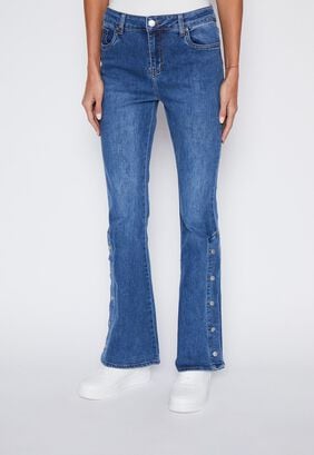 Jeans Mujer Azul Flare Botones Family Shop,hi-res