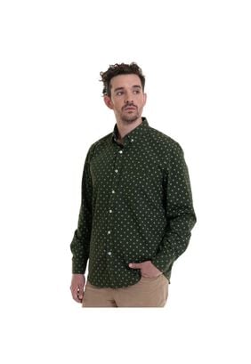 Camisa Estampada Microprint Verde Musgo,hi-res