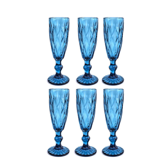 Set de 6 copas de Champagne Azul Modelo Rombo,hi-res
