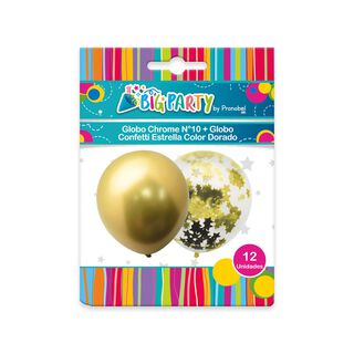 Pack Globo Chrome Dorado + Confetti Estrella Dorada Big Party,hi-res