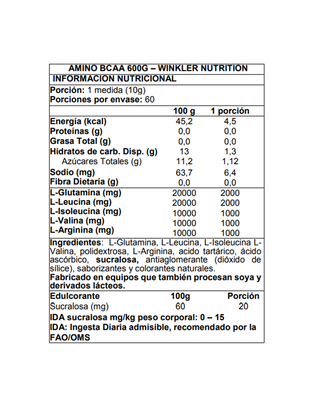 Amino bcaa 600gr - Winkler Nutrition Limonada,hi-res