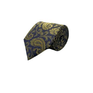 Corbata Seda Diseño Ameba Azul Dorado 8cm,hi-res