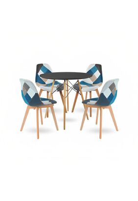 Comedor mesa redonda negra 80cm + 4 sillas Patchwork wood Celeste,hi-res