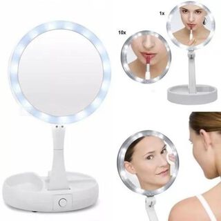 Espejo Con Luz Led Para Maquillaje Plegable Aumento X10,hi-res