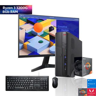 PC slim + MONITOR 24 + Perif: Ryzen 3 3200g Vega 8 A520 8gb 240Gb WiFi,hi-res