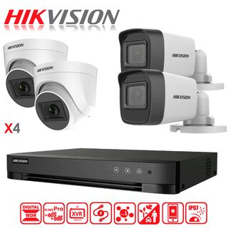 Kit de Camaras de Seguridad +DVR 4CH Hikvision 1TB Bala Domo,hi-res