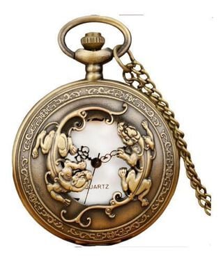 Reloj Bolsillo Doble Dragon Estilo Antiguo Coleccion Am57,hi-res