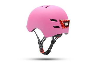 Casco bicicleta seguridad luz led rosado,hi-res