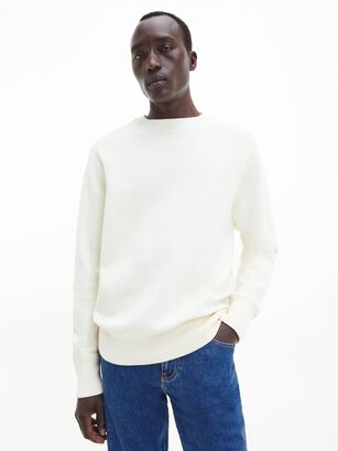 Súeter manga larga con cuello redondo y logo Blanco Calvin Klein,hi-res