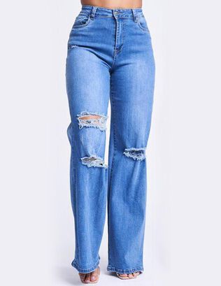Jeans Wide Leg Distressed Prelavado,hi-res