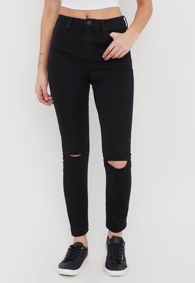 Jeans Mujer Destroyed Skinny Negro Corona,hi-res