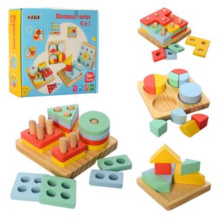 Set De 4 Juegos Montessori Estimulación Temprana Didáctico,hi-res