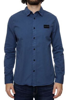 Camisa manga larga con logo Azul Calvin Klein,hi-res