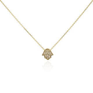 Collar de Oro 18kt con Diamantes de 5 Pts Totales Corte Brillante SI/H Mano de Fatima,hi-res