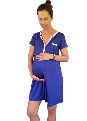Camisa de Dormir Maternal y Lactancia Adriana Blue,hi-res
