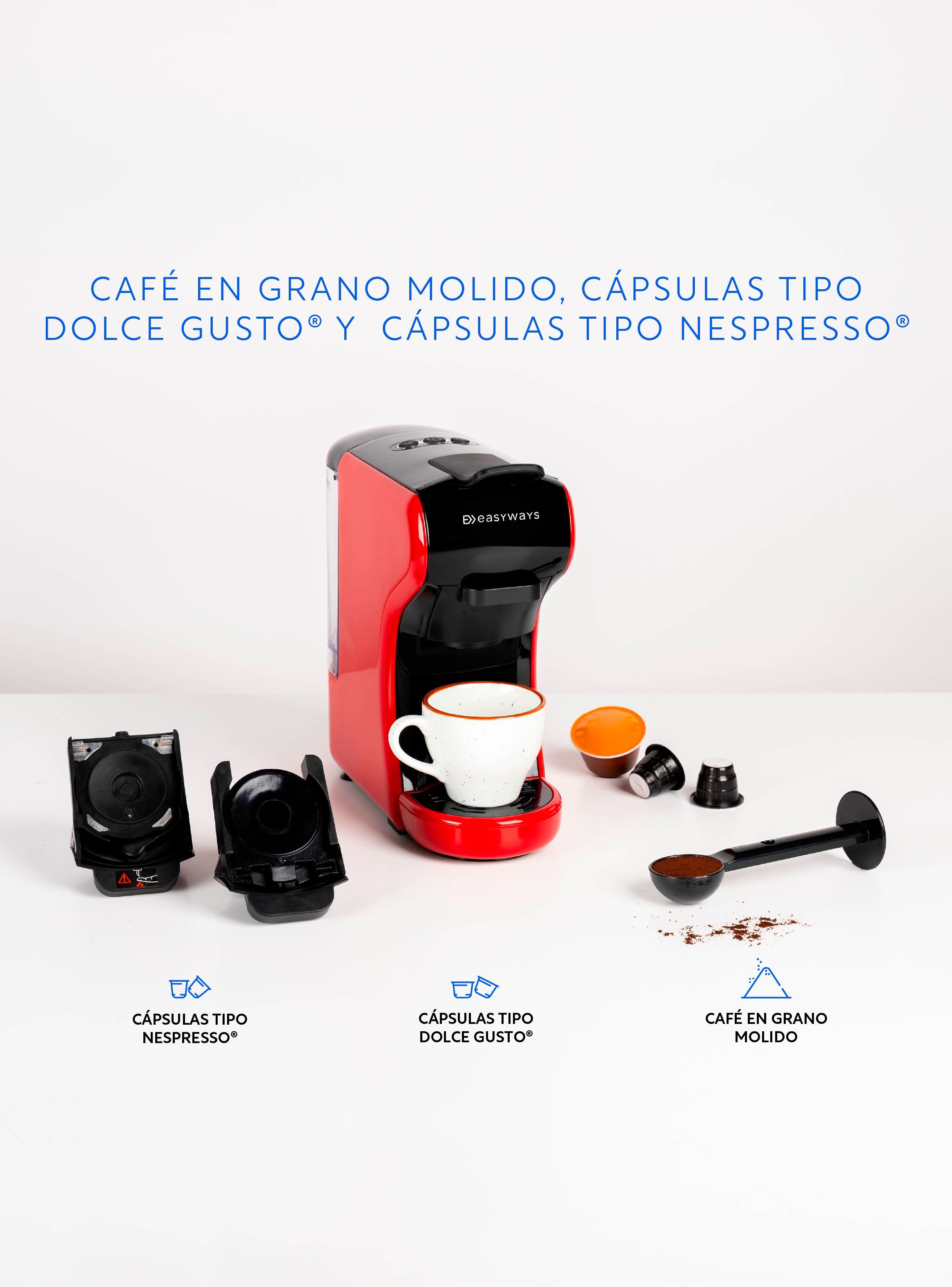 Combo Cafetera EasyWays Milano Coffee 3 en 1 Rojo + Espumador de Leche  Milano Milk 4 en 1
