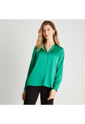 Blusa Cuello En V Satinada Verde,hi-res