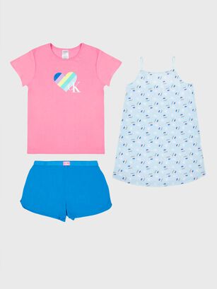 Pijama Niña Set 3 Piezas Multicolor 701 Calvin Klein,hi-res
