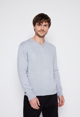Sweater Hombre Gris Cuello V Básico Family Shop,hi-res