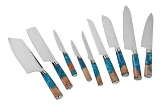 Set 9 Cuchillos - Zero Knives - Damascus Blue Resin,hi-res