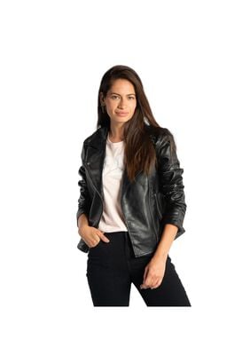Chaqueta Mujer Faux Leather Moto Jacket Negro,hi-res