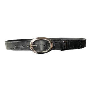 Cinturón de cuero natural color negro, hebilla plata ovalada,hi-res