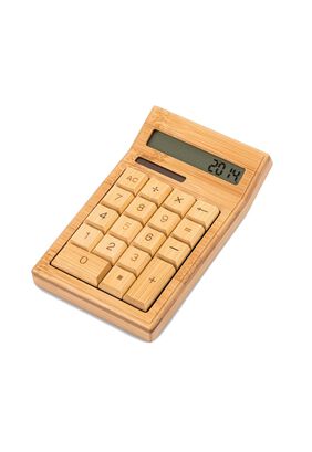 Calculadora Mesa Escritorio Bambú Con 12 Dígitos Solar Ecológico,hi-res