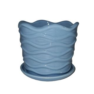 Macetero jarrón con base 13x13x12cm cerámica ondas azul,hi-res