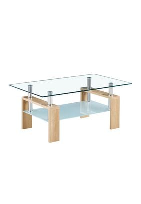 Mesa de centro para living rectangular de vidrio y madera,hi-res