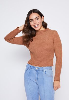 Sweater Mujer Caramelo Cuello Alto Soft Family Shop,hi-res
