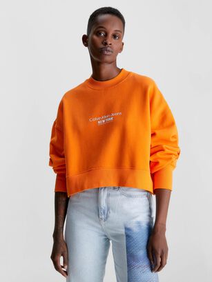 Sudadera Cropped bordada Naranja Calvin Klein,hi-res