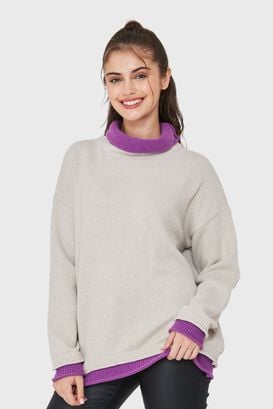 Sweater Holgado Efecto Doble Prenda Blanco Nicopoly,hi-res