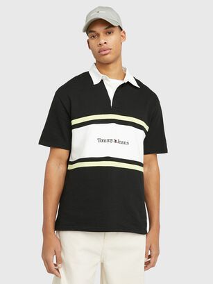 Polo Oversize Rugby Color Block Negro Tommy Jeans,hi-res