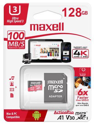 Tarjeta MicroSD Maxell 128GB UH-3 4K,hi-res