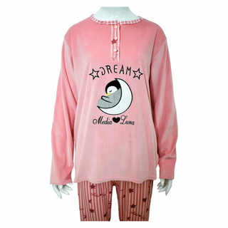 Pijama Media Luna Mujer Plush Manga Larga Diseño Pinguino Soñador,hi-res