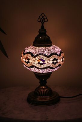 Lámpara turca de mesa M rombos lila y rosada,hi-res