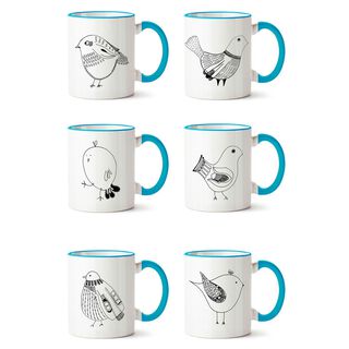 Set x 6 tazones mugs cerámica pájaros negros asa celeste Paper Home.,hi-res