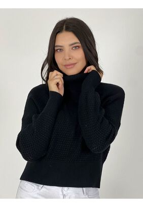 Sweater Diseño Tejido V Negro,hi-res
