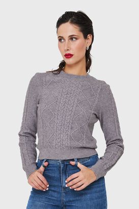 Sweater Punto Trenzado Gris Nicopoly,hi-res