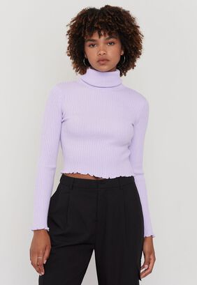 Sweater Mujer Crop Cuello Tortuga Lila Corona,hi-res