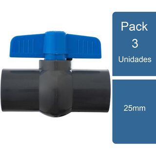 Pack 3 Valvula Bola PVC Hidráulico SO 25mm PVC,hi-res