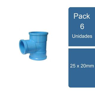 Pack 6 Tee Reducción PVC Hidráulico SO 25 x 20mm PVC,hi-res